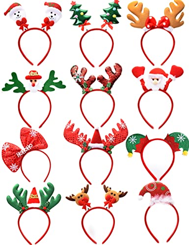 12 Stück Haarreif Weihnachten Kopfschmuck Weihnachten Kopfbedeckung Weihnachten Haarreifen Weihnachten Stirnband Haarschmuck Weihnachten Für Damen Erwachsene Und Kinder von FSMILING
