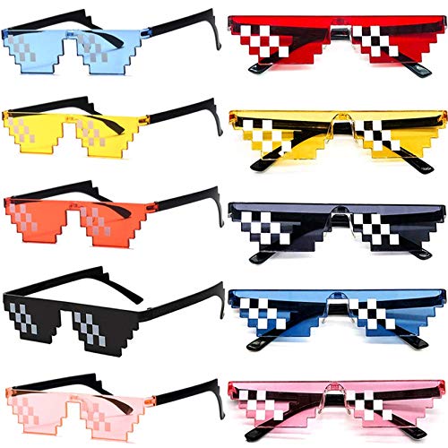 FSMILING 10 Pack Thug Life Brille, Pixel Mosaik Gamer Mlg Party Sonnenbrille,Coole 8 Bit Pixelated Lustige Brillen Für Erwachsene,Mixen von FSMILING