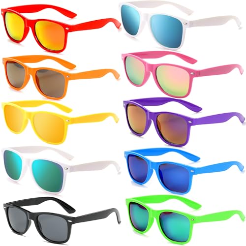 FSMILING Neon Sonnenbrille Set Bunt Party Sonnenbrillen Verspiegelt Für Damen Herren Party Brillen Für Fasching Karneval,10er Pack Sonnenbrillen von FSMILING