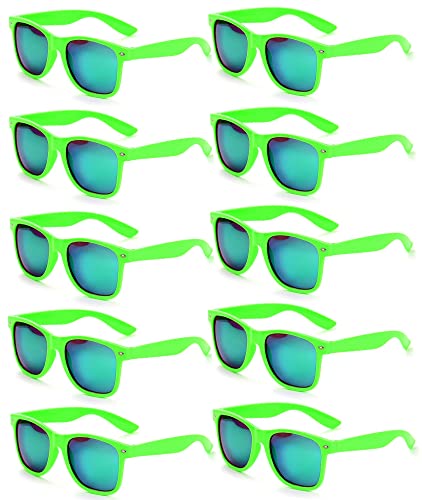 FSMILING Set verspiegelte Sonnenbrille, für Damen und Herren, Set Neon-Brille, Farbbrillen, Kostüm, Erwachsene, Neon-Feite (10 Stück, grün) von FSMILING