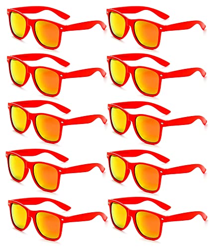 FSMILING Set verspiegelte Sonnenbrille, für Damen und Herren, Set mit Neon-Brille, Fantasiebrille, Verkleidungs-Set (10 Stück, rot) von FSMILING