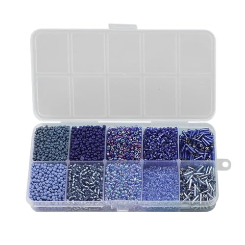 10 Farben, 2 mm, mehrfarbig, Glas-Rocailles-Set, kleine Schmuckherstellung, Stiftperlen, Stickröhrchen, Mini-Perlen, Abstandshalter, Perlenarmband, Bastelset für Ohrringe, Halsketten, Blau 10 Farben, 2 mm, mehrfarbig, Glas-Rocailles-Set, kleine Schmuckherstellung, Stiftperlen, Stickröhrchen, Mini-Perlen, Abstandshalter, Perlenarmband, Bastelset für Ohrringe, Halsketten, Blau von FSSTUD