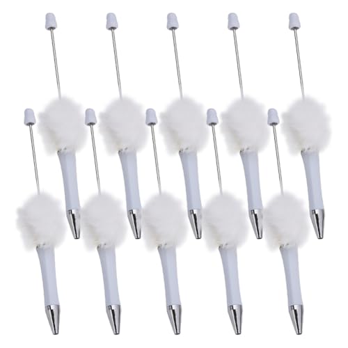 10 Stück Plüsch-Kugelschreiber, niedlicher flauschiger Kugelschreiber, flauschige Kunststoffperlen, ausgefallene pelzige Schreibstifte, schwarze Tinte, Pompon, Perlenstift mit Schaft, Bürobedarf für von FSSTUD