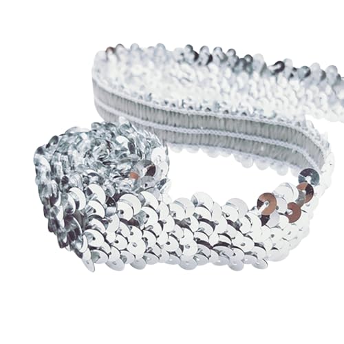 10 m x 3 cm Elastisches Paillettenband Zierband Flach Glitzer Pailletten Streifen Funkelnder Stoff Trim Handwerk Nähen Trimmen Sparkle Stretch Band für Kostüm Stirnband Silber 10 m x 3 cm Elastisches Paillettenband Zierband Flach Glitzer Pailletten Streifen Funkelnder Stoff Trim Handwerk Nähen Trimmen Sparkle Stretch Band für Kostüm Stirnband Silber von FSSTUD