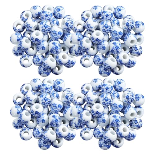 100 Stück 10 mm weiße und blaue Keramikperlen, runde Keramik-Blumenperlen, kleine Porzellan-Perlen, handgefertigte Abstandshalter, chinesische Blumenperlen für Halskette 100 Stück 10 mm weiße und blaue Keramikperlen, runde Keramik-Blumenperlen, kleine Porzellan-Perlen, handgefertigte Abstandshalter, chinesische Blumenperlen für Halskette von FSSTUD