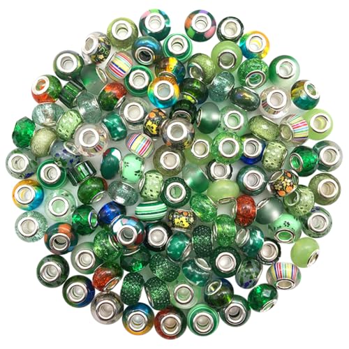 100 Stück 14 mm große Perlen mit großem Loch, Kunststoff-Abstandshalter, große Loch, Fokusperlen, ausgefallene Schmuckherstellung, lose Bastelperlen für Armband, Halskette, Grün von FSSTUD