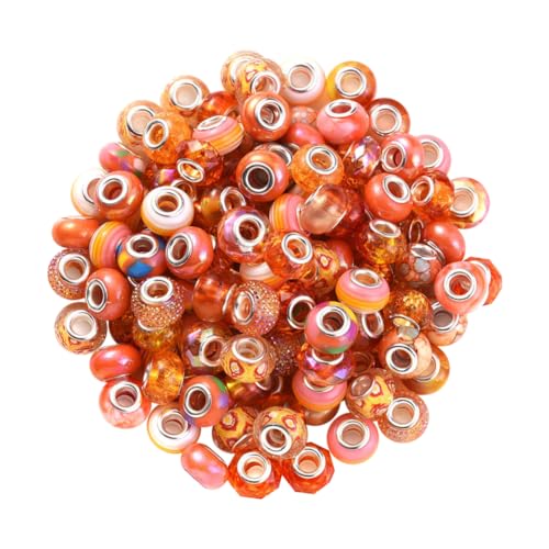 100 Stück 14 mm sortierte europäische Perlen mit großem Loch, große Lampwork-Abstandshalter, Glitzer, Schmuckherstellung, Perlen, Feengarten, Strass, Bastelperlen für Armband, Halskette, Orange von FSSTUD