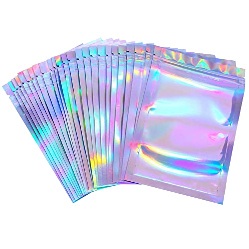 100 Stück Holographische Kunststoff Tasche Flache Ziplock Beutel Süßigkeiten Verpacken Tasche Schmuck Aufbewahrung Tüte Metallische Probenbeutel von FSSTUD