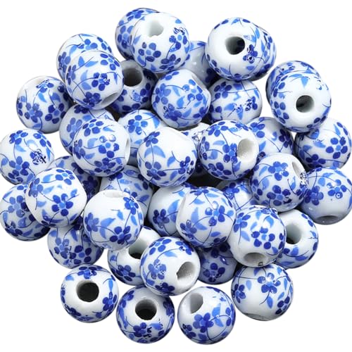 100 Stück runde Blumenperlen aus Keramik, Abstandshalter, Porzellan, Handarbeit, chinesische handgefertigte Köpfe, Blumenmuster, lose Perlen für Schmuckherstellung, Blau, 100 Stück 100 Stück runde Blumenperlen aus Keramik, Abstandshalter, Porzellan, Handarbeit, chinesische handgefertigte Köpfe, Blumenmuster, lose Perlen für Schmuckherstellung, Blau, 100 Stück von FSSTUD