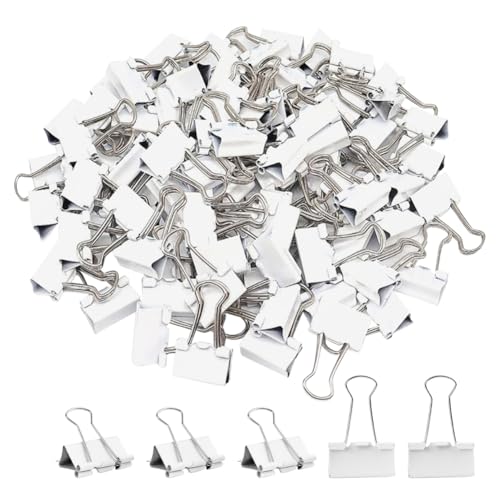 100 Stück weiße Metall-Binder-Clips, klein, zurückklappbar, Federstahl, Büroklammern, Bürobedarf, Papierklemmen für Geschäft, 19 mm 100 Stück weiße Metall-Binder-Clips, klein, zurückklappbar, Federstahl, Büroklammern, Bürobedarf, Papierklemmen für Geschäft, 19 mm von FSSTUD