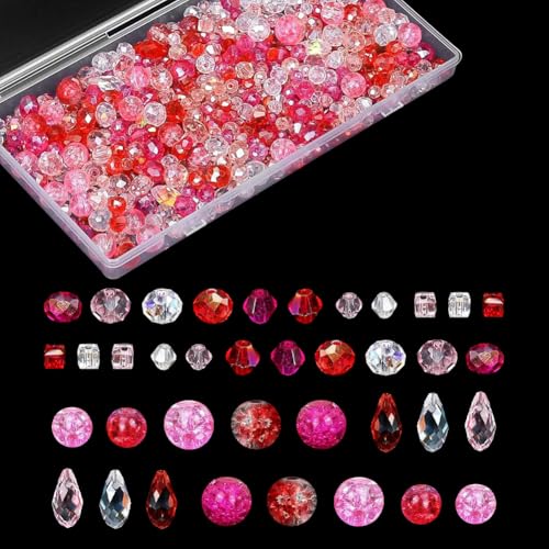 1000 Stück sortierte facettierte Kristallperlen, quadratische Glasperlen, Würfel, Freundschaftsarmband, Schmuckherstellung, Tropfenperlen mit Aufbewahrungsbox, Rot und Rosa 1000 Stück sortierte facettierte Kristallperlen, quadratische Glasperlen, Würfel, Freundschaftsarmband, Schmuckherstellung, Tropfenperlen mit Aufbewahrungsbox, Rot und Rosa von FSSTUD