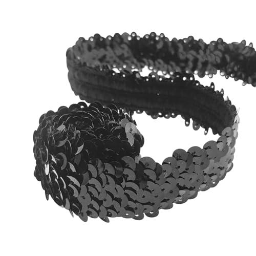 10m x 3cm Elastisches Paillettenband Zierband Flach Glitzer Pailletten Streifen Funkelnder Stoff Trim Handwerk Nähen Trimmen Sparkle Stretch Band für Kostüm Stirnband Schwarz 10m x 3cm Elastisches Paillettenband Zierband Flach Glitzer Pailletten Streifen Funkelnder Stoff Trim Handwerk Nähen Trimmen Sparkle Stretch Band für Kostüm Stirnband Schwarz von FSSTUD