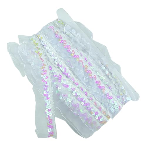 11 Meter 3 cm breites Pailletten-Plisseeband, Organza, Rüschen, Spitze, Stoffbesatz, Pailletten, elastisch, Nähen, Vintage-Rüschen, Chiffonband, Geschenkverpackung, Bordüren, Weiß 11 Meter 3 cm breites Pailletten-Plisseeband, Organza, Rüschen, Spitze, Stoffbesatz, Pailletten, elastisch, Nähen, Vintage-Rüschen, Chiffonband, Geschenkverpackung, Bordüren, Weiß von FSSTUD