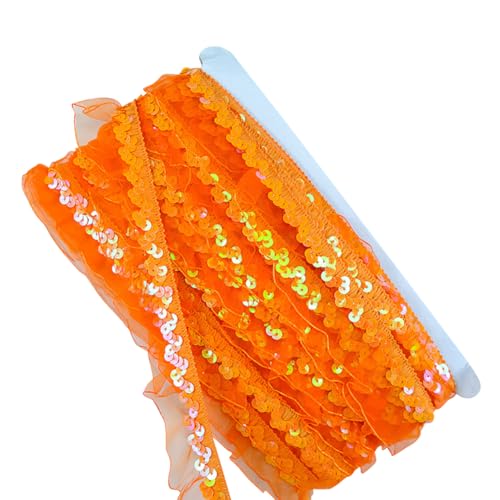11 Meter 3 cm breites Pailletten-Plisseeband, Organza, Rüschen, Spitze, Stoffbesatz, Pailletten, elastisch, Nähen, Vintage-Rüschen, Chiffonband, Geschenkverpackung, Borten Orange 11 Meter 3 cm breites Pailletten-Plisseeband, Organza, Rüschen, Spitze, Stoffbesatz, Pailletten, elastisch, Nähen, Vintage-Rüschen, Chiffonband, Geschenkverpackung, Borten Orange von FSSTUD