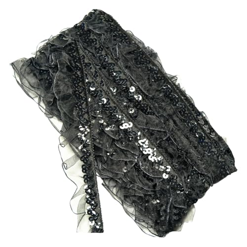 11 Meter 3 cm breites Pailletten-Plisseeband, Organza, Rüschen, Spitze, Stoffbesatz, Pailletten, elastisch, Nähen, Vintage-Rüschen, Chiffonband, Geschenkverpackung, Schwarz 11 Meter 3 cm breites Pailletten-Plisseeband, Organza, Rüschen, Spitze, Stoffbesatz, Pailletten, elastisch, Nähen, Vintage-Rüschen, Chiffonband, Geschenkverpackung, Schwarz von FSSTUD