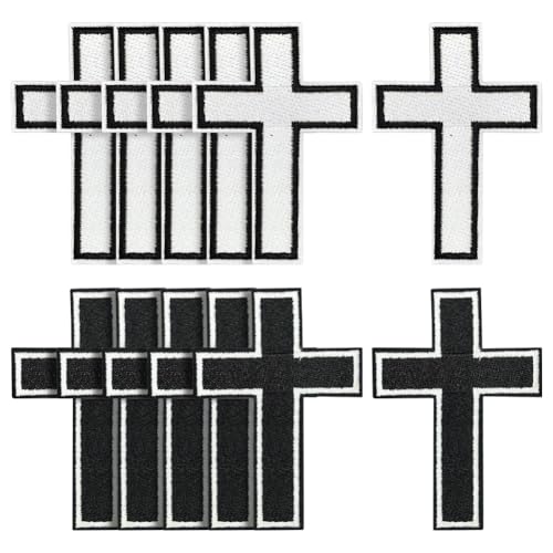 12 Stück 7,5 cm bestickte Kreuz-Applikationen, Kreuz-Stickerei-Flicken zum Aufbügeln, Stoffkreuze zum Aufnähen, Applikationen, einfache dekorative Reparaturflicken für DIY-Kleidung, Hemden von FSSTUD