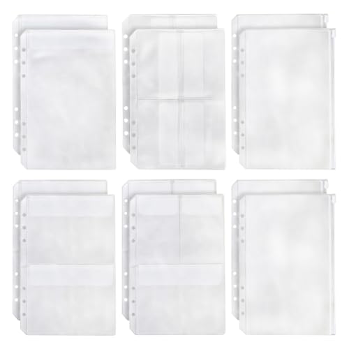 12 Stück A5 Größe 6 Loch Binder Taschen Kunststoff Reißverschluss Ordner mehrere Taschen Binder Seiten transparente PVC-Einlagen wasserdichte Fototaschen lose Blätter Notizbuchtaschen für Planer 12 Stück A5 Größe 6 Loch Binder Taschen Kunststoff Reißverschluss Ordner mehrere Taschen Binder Seiten transparente PVC-Einlagen wasserdichte Fototaschen lose Blätter Notizbuchtaschen für Planer von FSSTUD