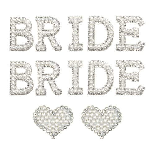 12 Stück selbstklebende Brautperlen-Patches mit Strasssteinen in Herzform, Diamant-Applikationen, zum Aufkleben auf Alphabet-Aufnäher, Hochzeit, Stoffapplikation für Junggesellinnenabschiede von FSSTUD