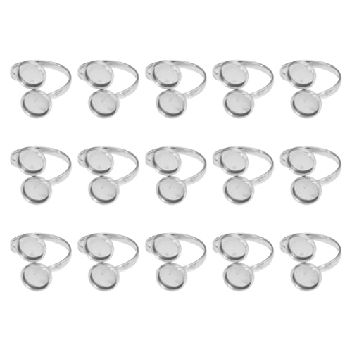 15 Stück Blanko-Edelstahl-Ringsockel, verstellbare Fingerring-Einstellungen, runde Metallringe, Rohlinge zum Basteln, Fingerringe, handgefertigte Schmuckherstellung, Rohlinge für Erwachsene von FSSTUD