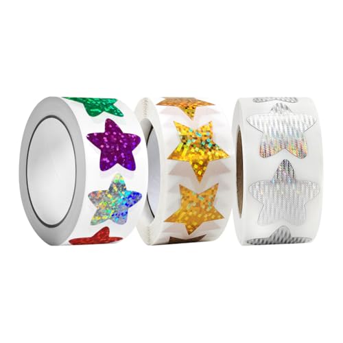1500 Stück 25 mm kleine holografische Stern-Aufkleber, motivierende Stern-Etiketten, selbstklebend, glänzend, Belohnungsaufkleber, glitzernde Anreizaufkleber, Verhaltensdiagramm, Etiketten für von FSSTUD