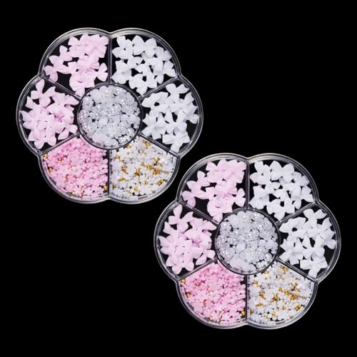 2 Boxen mit Blumenschleife, Nagelkunst-Set, 3D-Blumen-Nagelanhänger, niedliche Nagelschleifen, Blumen, Kunststoff, halbrunde Perlen, flache Rückseite, Gesicht, Körper, Edelsteine, kleine 2 Boxen mit Blumenschleife, Nagelkunst-Set, 3D-Blumen-Nagelanhänger, niedliche Nagelschleifen, Blumen, Kunststoff, halbrunde Perlen, flache Rückseite, Gesicht, Körper, Edelsteine, kleine von FSSTUD