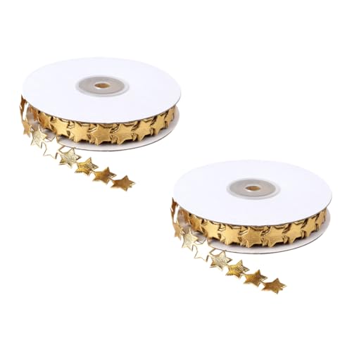 2 Rollen 1,5 cm x 9,1 m Glitzerstern-Stoffband Sternbesatz Bänder dekoratives Geschenkband glitzerndes Weihnachtsbaumband Verzierung für Urlaub Hochzeit Golden 2 Rollen 1,5 cm x 9,1 m Glitzerstern-Stoffband Sternbesatz Bänder dekoratives Geschenkband glitzerndes Weihnachtsbaumband Verzierung für Urlaub Hochzeit Golden von FSSTUD