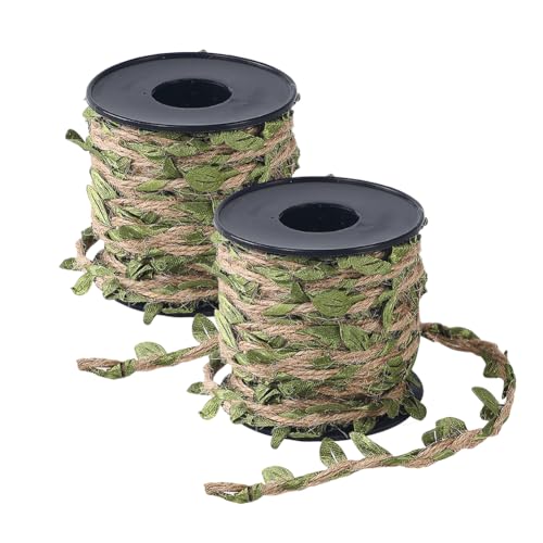 2 Rollen 10 m künstliches Blätterband geflochtene Jute-Schnur Band rustikale Blätterranken-Girlande Stoff Blätter Reben Kunstblattbesatz dekorative Jute-Schnur Seil für Hochzeit Babyparty 2 Rollen 10 m künstliches Blätterband geflochtene Jute-Schnur Band rustikale Blätterranken-Girlande Stoff Blätter Reben Kunstblattbesatz dekorative Jute-Schnur Seil für Hochzeit Babyparty von FSSTUD