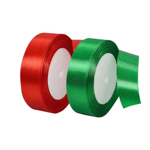 2 Rollen 2,5 cm breites Band zum Nähen, Schleifen, Basteln, Geschenkverpackung, Blumenarrangement, Urlaubsband, Rot/Grün 2 Rollen 2,5 cm breites Band zum Nähen, Schleifen, Basteln, Geschenkverpackung, Blumenarrangement, Urlaubsband, Rot/Grün von FSSTUD