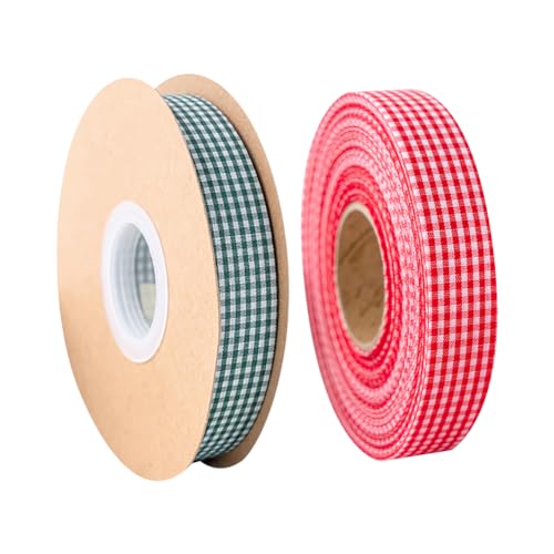 2 Rollen 2 cm Gingham-Band, gewebter Rand, Büffelkariert, Bastelband, Schleifenband, Babyparty, Geschenkband, für Weihnachten, Party, Grün/Rot 2 Rollen 2 cm Gingham-Band, gewebter Rand, Büffelkariert, Bastelband, Schleifenband, Babyparty, Geschenkband, für Weihnachten, Party, Grün/Rot von FSSTUD