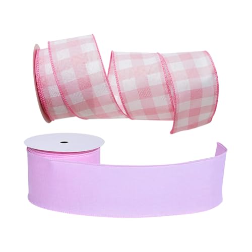 2 Rollen 4,5 m x 6,3 cm breit, verdrahtet, Gingham-Karoband, Büffelkaro, Juteband, einfarbig, Stoffbänder, Drahtrand, Geschenkverpackungsbänder, Rosa und Weiß 2 Rollen 4,5 m x 6,3 cm breit, verdrahtet, Gingham-Karoband, Büffelkaro, Juteband, einfarbig, Stoffbänder, Drahtrand, Geschenkverpackungsbänder, Rosa und Weiß von FSSTUD