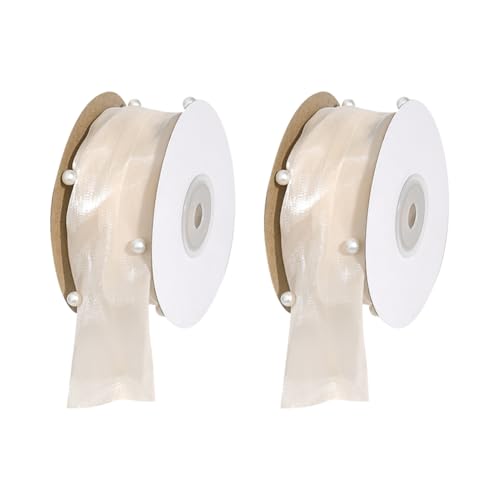 2 Rollen 4 cm x 4,5 m elegantes Hochzeitsband mit Perlenbändern, doppellagig, Geschenkverpackung, Blumenstrauß, Schleifenband zur Dekoration, Champagnerfarbe 2 Rollen 4 cm x 4,5 m elegantes Hochzeitsband mit Perlenbändern, doppellagig, Geschenkverpackung, Blumenstrauß, Schleifenband zur Dekoration, Champagnerfarbe von FSSTUD