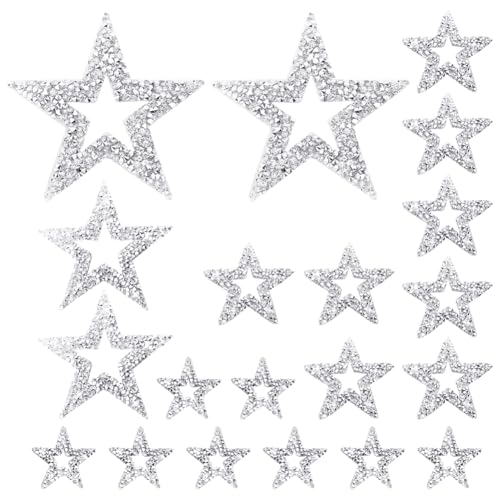 20 Stück Strass-Stern-Aufnäher zum Aufbügeln, Kristall, Stern, Glitzer, Kleidung, Applikationen, glänzende Strass-Applikationen, glitzernde Applikationen, DIY, Kleidung, Applikation, Patch, modisch von FSSTUD