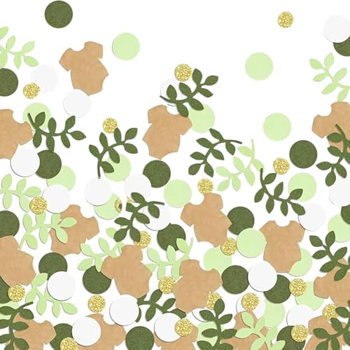 200 Stück Babyparty Papier Tisch Streuung Kleine Glitzer Konfetti Kreise Niedliche Blatt Bodys Tisch Konfetti Geburtstag Party Tisch Streusel Glänzende Party Runde Pailletten Grün Golden und Braun von FSSTUD