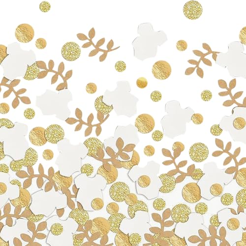 200 Stück Babyparty Papier Tisch Streuung Kleine Glitzer Konfetti Kreise Niedliche Blatt Bodys Tisch Konfetti Geburtstag Party Tisch Streusel Glänzende Party Runde Pailletten Weiß Golden und Braun von FSSTUD