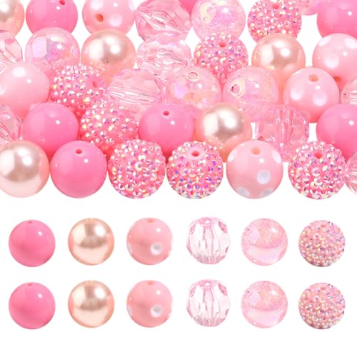 24 Stück 20 mm große Acryl-Perlen aus Kaugummi, Perlen, Perlen, Stift, Fokusperlen, Strass, Perlen, glänzend, facettiert, für DIY-Schmuckherstellung, Rosa von FSSTUD