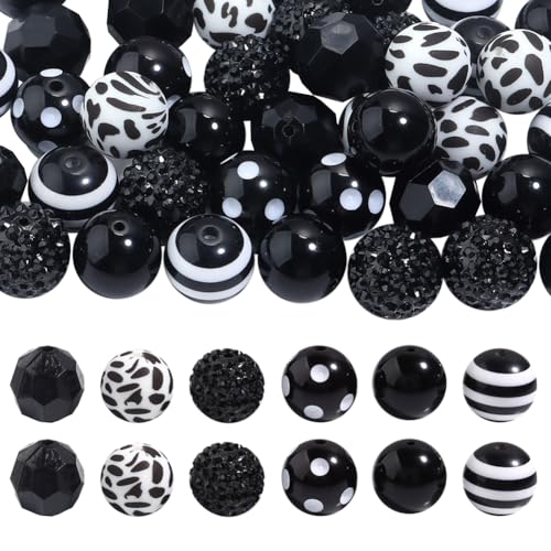 24 Stück 20 mm große Acryl-Perlen aus Kaugummi, Perlen, Perlen, Stift, Fokusperlen, Strass, Perlen, glänzend, facettiert, für DIY-Schmuckherstellung, Schwarz 24 Stück 20 mm große Acryl-Perlen aus Kaugummi, Perlen, Perlen, Stift, Fokusperlen, Strass, Perlen, glänzend, facettiert, für DIY-Schmuckherstellung, Schwarz von FSSTUD