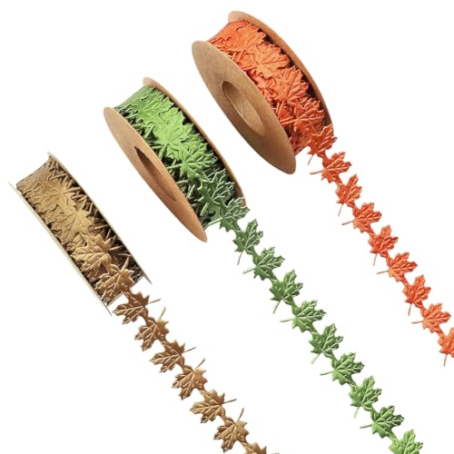 3 Rollen 2 cm x 4,5 m Herbst-Ahornblatt-Band, Erntedank-Kranz-Bänder, Geschenkverpackungsbänder, Bauernhaus-Schleifenband, Stoffverzierungen, Herbst-Motto-Party-Dekorationen von FSSTUD