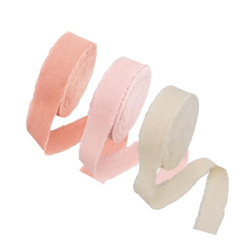 3 Rollen 2 cm x 9 m handgefertigtes Fransenstoffband ausgefranstes Geschenkband Brautblumenstrauß Bänder rustikale Hochzeitseinladungsbänder Tuch Geschenkpapier Zubehör Elfenbein Rosa von FSSTUD