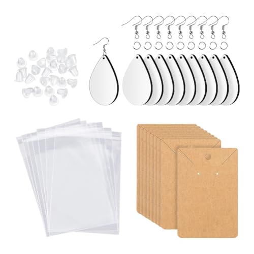 30 Stück Holz-Tropfen-Ohrringrohlinge, unlackiert, blanko, Holzanhänger, Schmuckherstellung, Holzanhänger, kleine Holzanhänger, DIY-Ohrringherstellungs-Sets mit 30 Ohrringhaken und 30 Biegeringe von FSSTUD