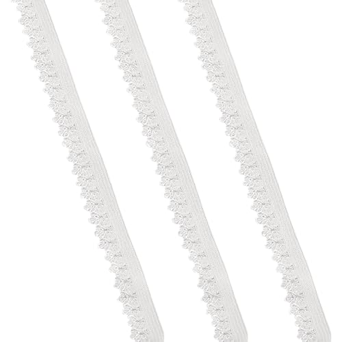 30 Yards 13 mm dünnes elastisches Spitzenband für Dessous, Nähband, Hochzeitskleid, Besätze, Stretch, florales Spitzenmuster, für Bastelbedarf, Weiß von FSSTUD
