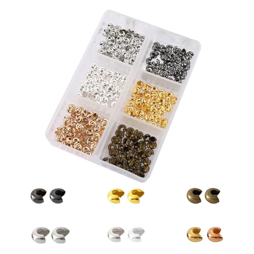 300 Stück 3 mm halbrunde offene Quetschperlen, kleine Knotenabdeckungsperlen, Metall, Quetschperlen, Abstandshalter, Armband-Endspitzen, Halskette, Positionierungsperlen, Schmuckherstellung, von FSSTUD