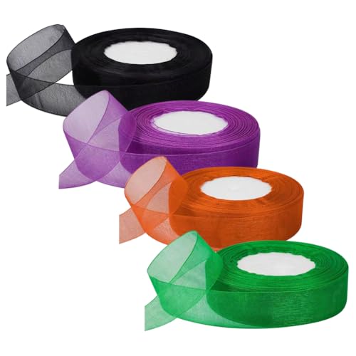 4 Rollen 2,5 cm x 45 m Urlaub Sheer Chiffon Band Stoff Organza Wickelband Dekorative Halloween Handwerk Band Girlande Herstellung Bänder Blumen Blumenstrauß Bänder für Hochzeit Geburtstag Bunt 3 von FSSTUD