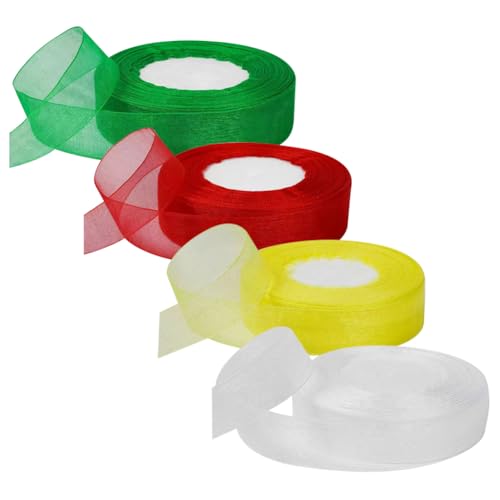 4 Rollen 2,5 cm x 45 m Urlaub Sheer Chiffon Band Stoff Organza Wickelband Dekorative Weihnachten Handwerk Band Girlande Herstellung Bänder Blumen Blumenstrauß Bänder für Hochzeit Geburtstag Bunt 2 von FSSTUD