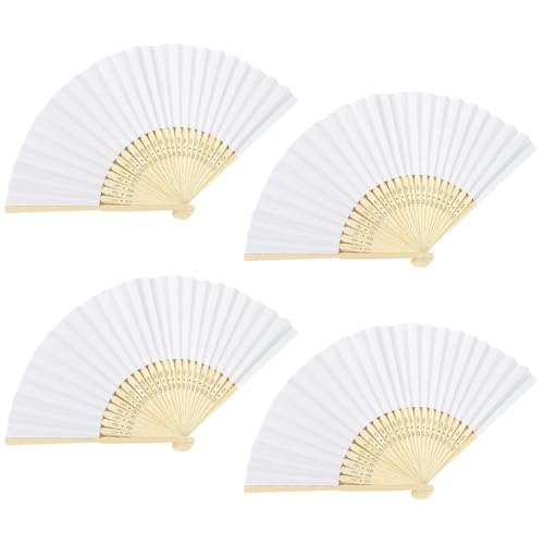 4 Stück Blanko-Papier-Handfächer aus Holz, Handfächer, zum Tanzen, faltbarer Fächer, einfarbig, japanischer chinesischer Fächer für DIY-Dekoration, Weiß von FSSTUD