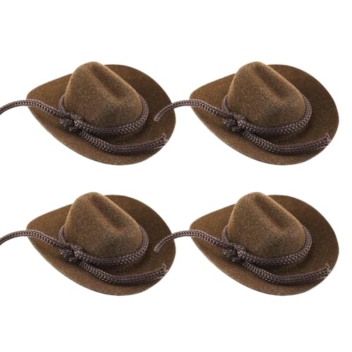 4 Stück Miniatur-Filz-Cowboyhüte, kleine Western-Party-Kappe, Puppenhut, niedlich, Stofftierhüte, kleines Puppenhaus, Cowgirl-Hut, Braun von FSSTUD