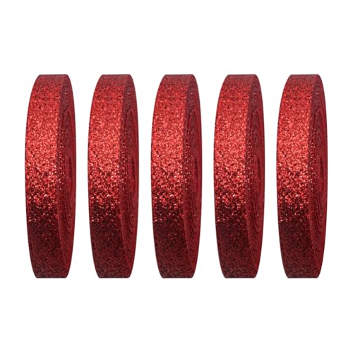 5 Rollen 9,1 m x 1 cm Glitzer-Geschenkband, glitzernde Schleifenherstellung, glänzendes Blumen-Band, Weihnachtsbaumdekorationsbänder, Valentinstag, dekorative Bänder, Rot 5 Rollen 9,1 m x 1 cm Glitzer-Geschenkband, glitzernde Schleifenherstellung, glänzendes Blumen-Band, Weihnachtsbaumdekorationsbänder, Valentinstag, dekorative Bänder, Rot von FSSTUD