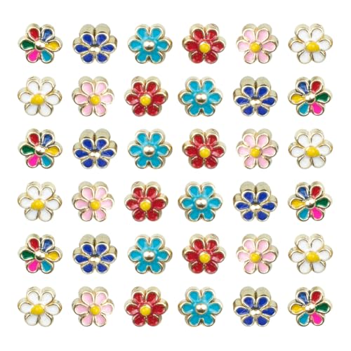 50 Stück 6 mm Metall-Blumen-Emaille-Perlen, bunte Blumenförmige Abstandshalter, niedliche Abstandshalter für Armband, Halskette, Abstandshalter, Charms, Schmuckherstellung, Blumenperlen mit goldenem von FSSTUD