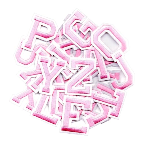 52 Stück Aufnäher zum Aufbügeln mit Buchstaben, Alphabet, Aufnäher von A bis Z, Kleidung, bestickte Buchstaben-Applikationen, Stoff, zum Aufnähen, dekorative Reparaturflicken in Rosa von FSSTUD