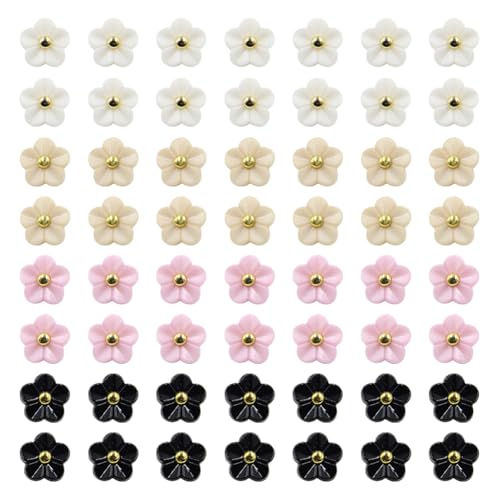 60 Stück 11 mm Kunststoffknöpfe in Blumenform, zum Aufnähen, kleine Blumen-Nähknöpfe, Ersatzknöpfe, ausgefallene Kleidung, niedlich, DIY, Kleidung, Zubehör, schwarz, weiß, beige, rosa von FSSTUD