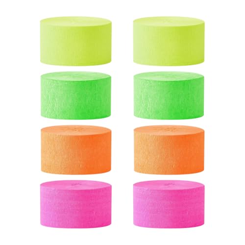 8 Rollen 4,5 cm x 25 m, fluoreszierendes Krepppapier, Luftschlangen, bunte Papier-Luftschlangen, Girlanden, leuchtende Party-Neon-Luftschlangen, Dekorationen für Halloween von FSSTUD